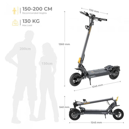 Ausom Gosoul 2 Hulajnoga elektryczna, silnik 1100 W, akumulator 13 Ah 48 V, prędkość 20 km/h, zasięg 70 km - Ciemnoszary