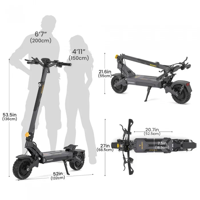 Składana hulajnoga elektryczna Ausom DT2 Pro, 2*1100W, 68km/h, bateria 52V 23,4Ah, wykorzystuje technologię podwozia lotniczego
