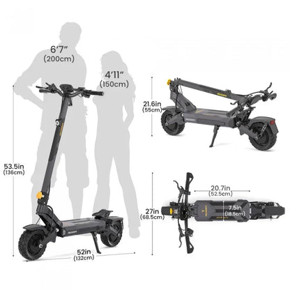 Składana hulajnoga elektryczna Ausom DT2 Pro, 2*1100W, 68km/h, bateria 52V 23,4Ah, wykorzystuje technologię podwozia lotniczego