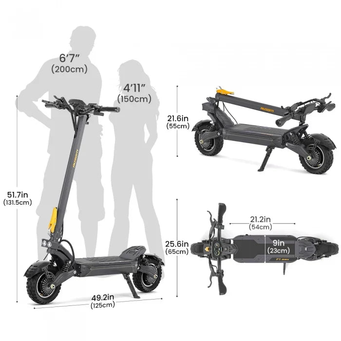 Składana hulajnoga elektryczna Ausom F1 Max, silnik 2*1400W, bateria 60V 20,8Ah, opony 10x3,0 cali, maks. prędkość 72 km/h