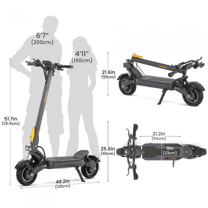 Składana hulajnoga elektryczna Ausom F1 Max, silnik 2*1400W, bateria 60V 20,8Ah, opony 10x3,0 cali, maks. prędkość 72 km/h